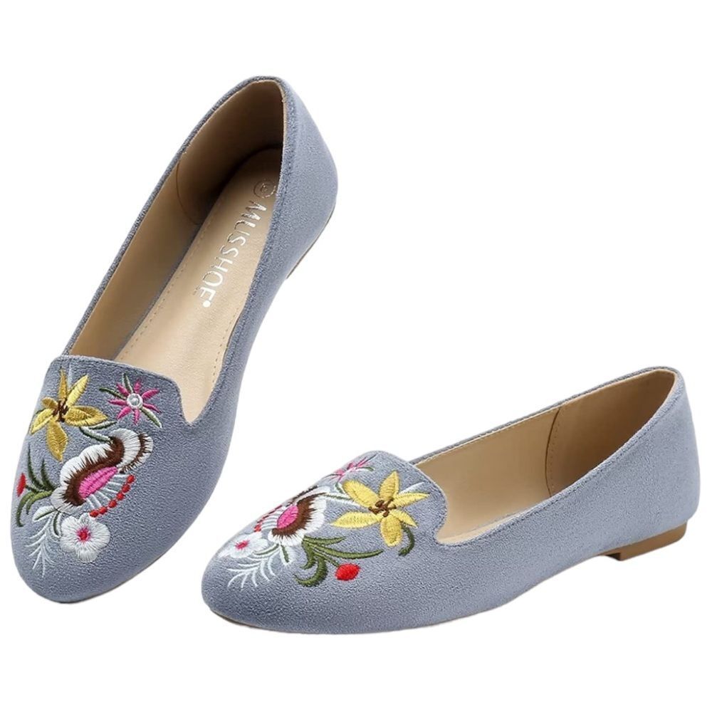 MUSSHOE Flats Shoes Comfortable Round Toe Memory Foam Women's Sz 6 Dusty Blue